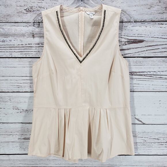 Calvin Klein Peach V-Neck Embellish Peplum Top Size Medium - Picture 1 of 13